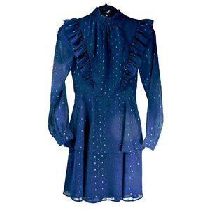 EXPRESS Navy Long Sleeve, Women's Ruffled Dress SIZE XXS, 00 - NEW WITH TAGS